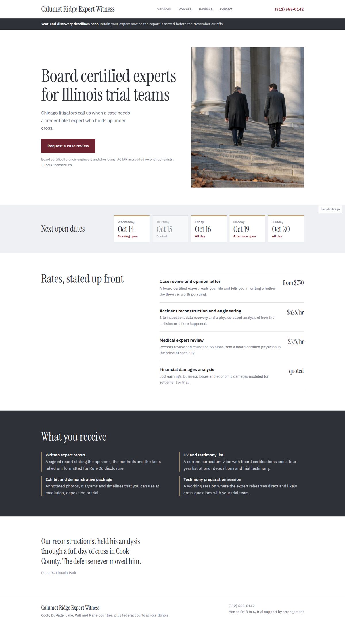 Full page of a sample business website, desktop view